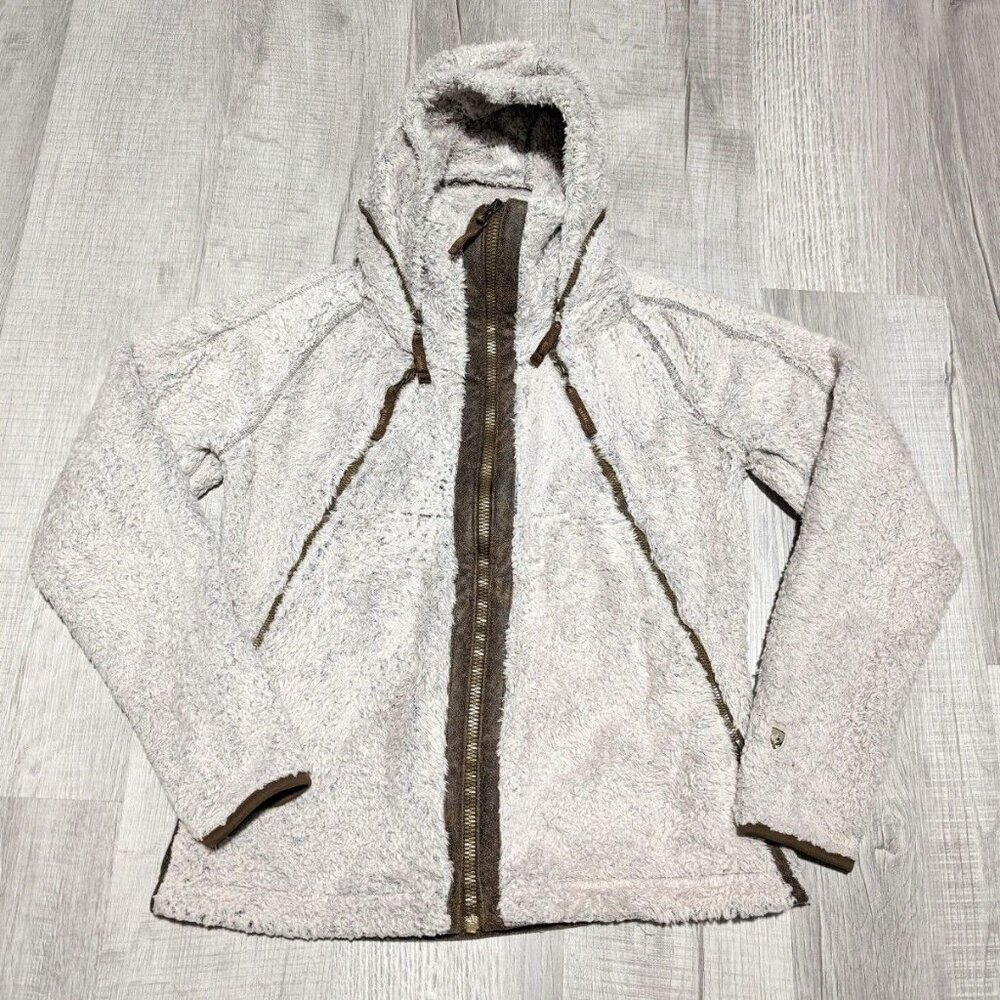 Kuhl Flight Jacket Sherpa Fleece Deep Pile Stone Womens Medium Full Zip Pockets